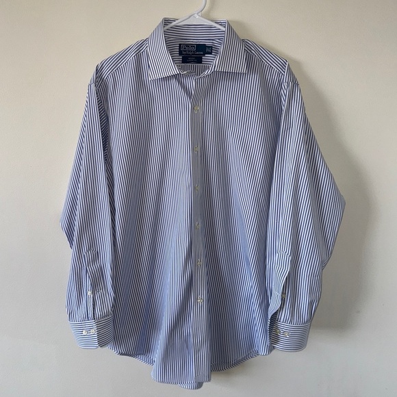Polo Ralph Lauren Regent Dress Shirt Mens 16.5 32/33 Blue Striped Button Down - Picture 1 of 5
